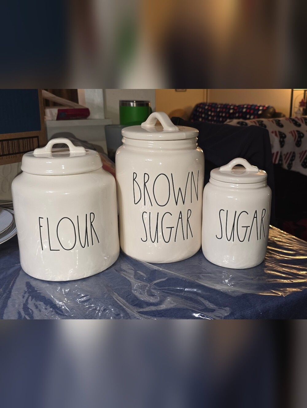 Ceramic 'Brown Sugar' 'Flour' And 'Sugar' Canisters - White